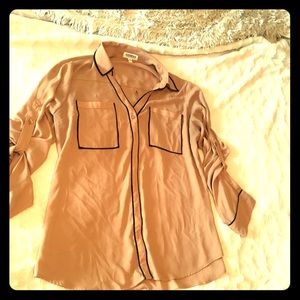 Express tan blouse with black trimming